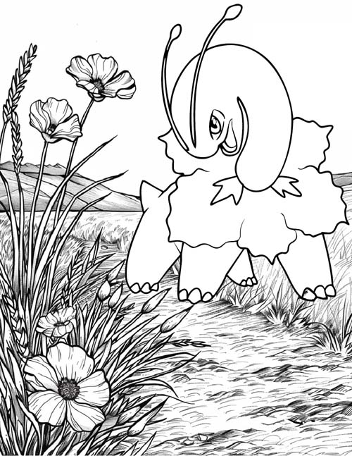 Meganium in a meadow coloring page