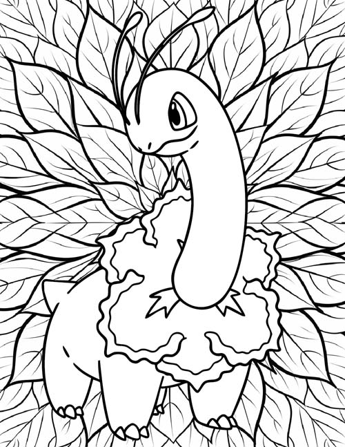 Meganium with leafy background coloring page