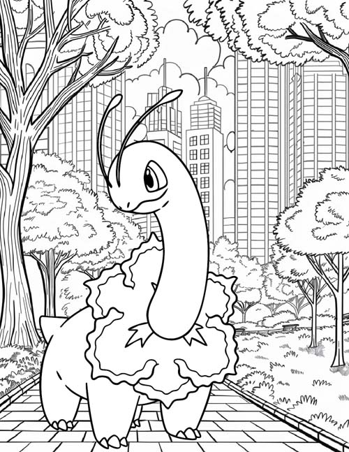 Meganium in the park coloring page