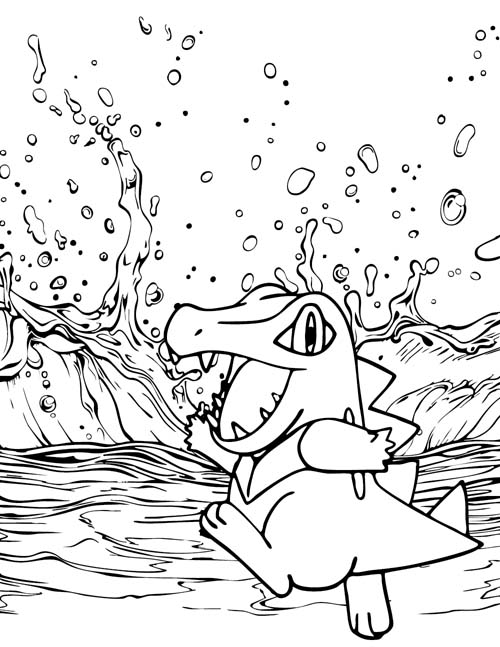 Totodile splashing in the water coloring page