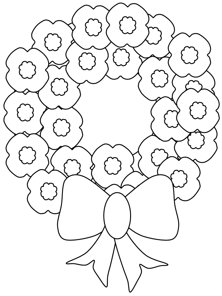 simple coloring page of a poppy wreath