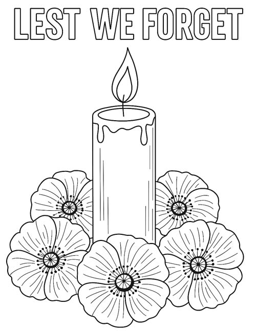 Lest We Forget coloring page of a candle of remembrance