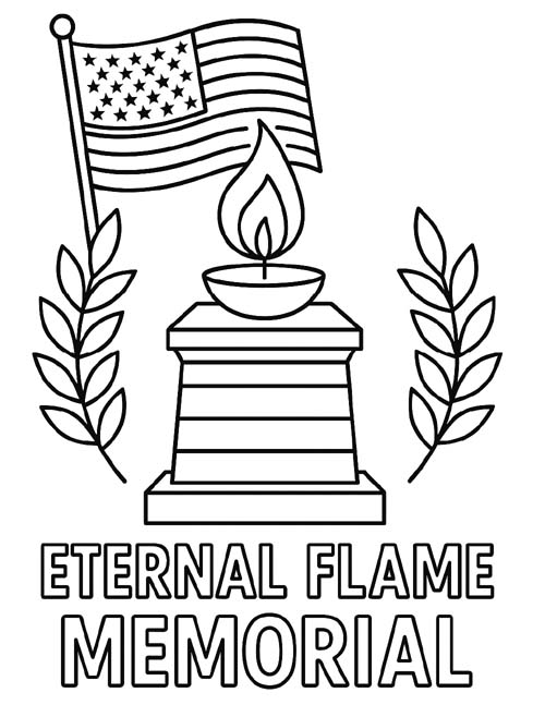 coloring page of a US eternal flame memorial