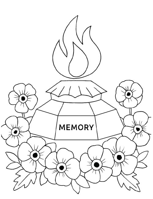 coloring page of an eternal flame memorial