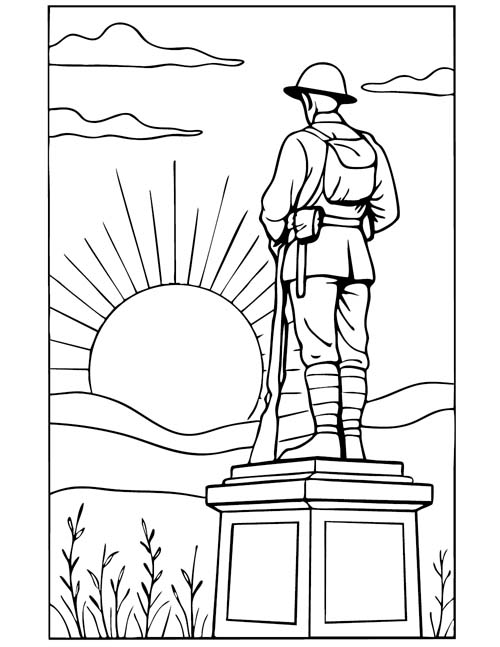 coloring page of a memorial statue