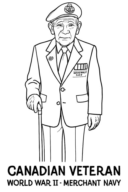 coloring page of a Canadian merchant navy veteran