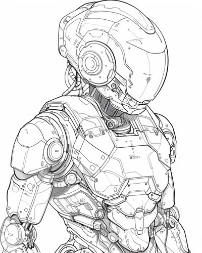 human mechanical exoskeleton coloring page