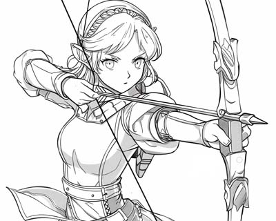 elven archer coloring page