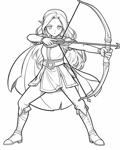 elven archer coloring page