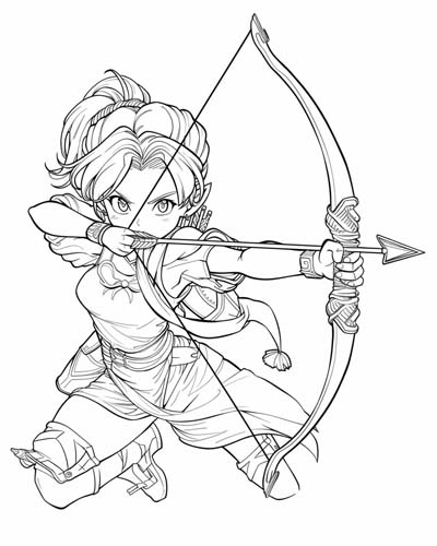 elven archer coloring page