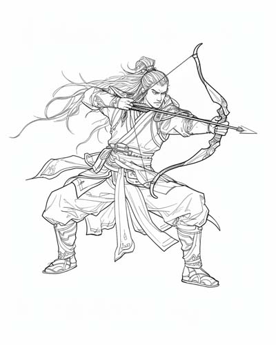 Chinese, Han dynasty, archer coloring page