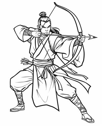 Chinese, Ming dynasty, archer coloring page