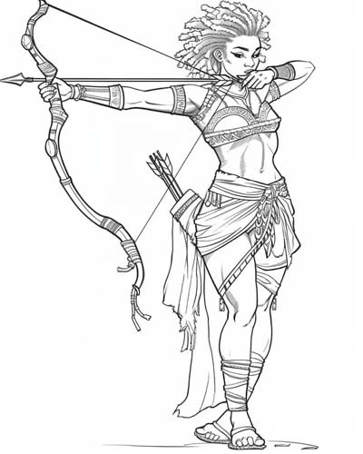 female Nubian archer coloring page