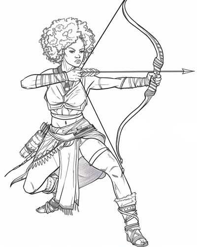 female Nubian archer coloring page