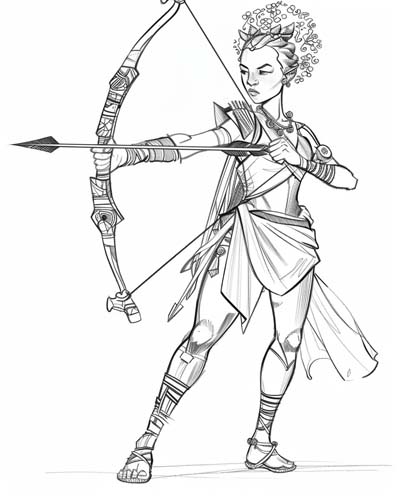 female Nubian archer coloring page
