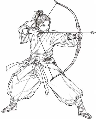 onna bugeisha archer coloring page