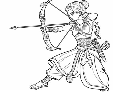 onna bugeisha archer coloring page