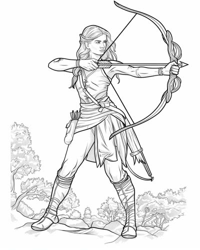 archery woman coloring page