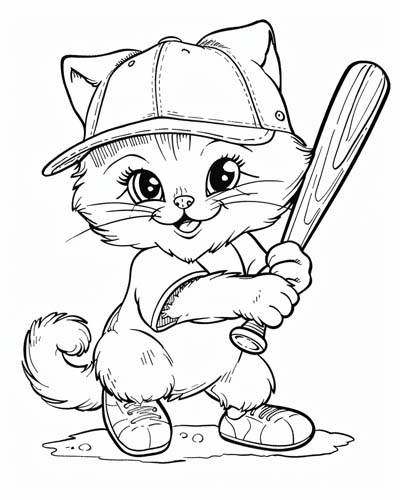 baseball cat coloring page