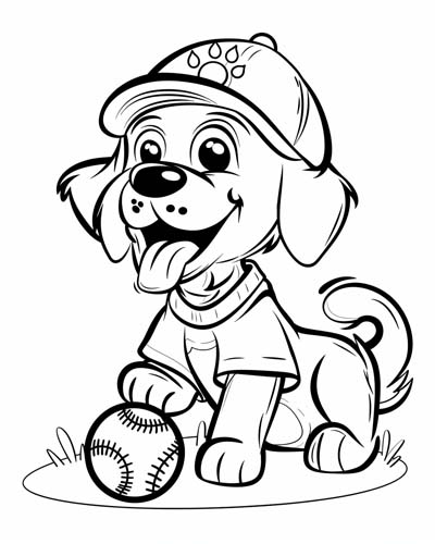 baseball dog coloring page