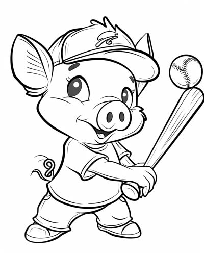 baseball pig coloring page