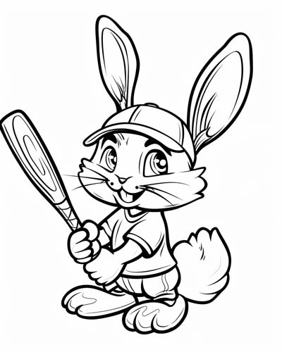 baseball rabbit coloring page
