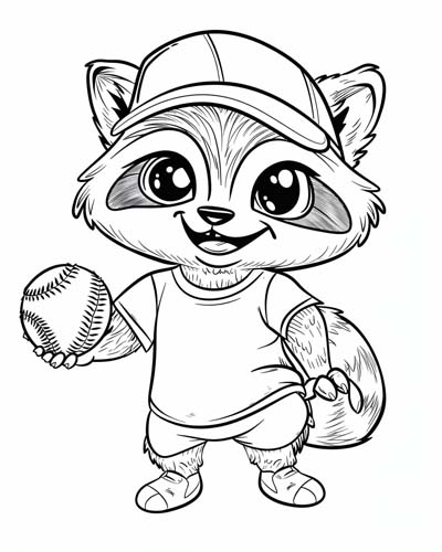 baseball raccoon coloring page