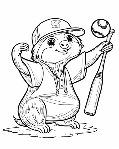 baseball sloth coloring page