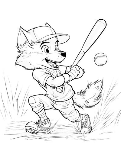 baseball wolf coloring page