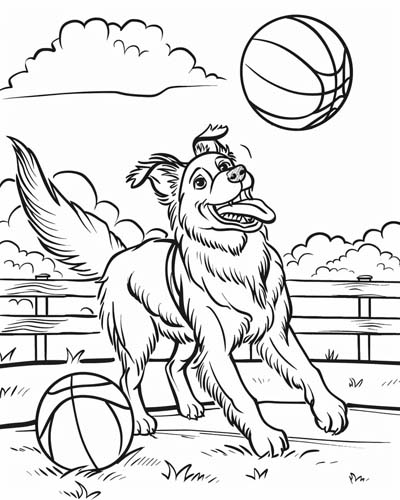 basketball border collie coloring page