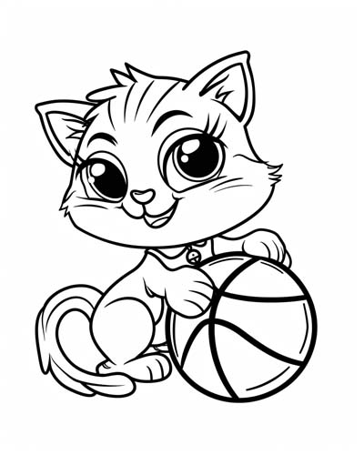 basketball cat coloring page