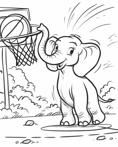 basketball elephant coloring page