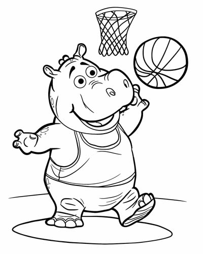 basketball hippo coloring page