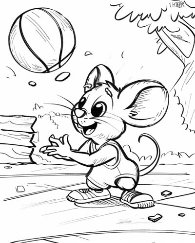 basketball mouse coloring page