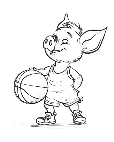 basketball pig coloring page