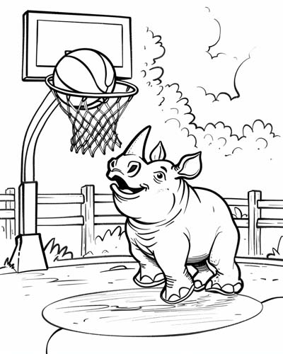basketball rhino coloring page