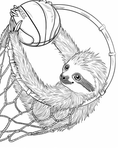 basketball sloth coloring page