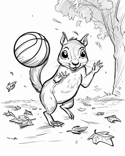 basketball squirrel coloring page
