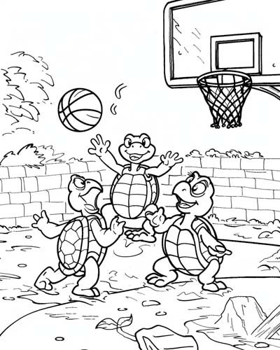 basketball turtles coloring page