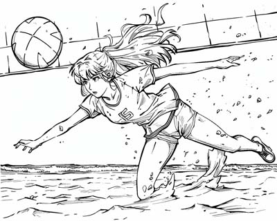 coloring page of a girl diving for the ball