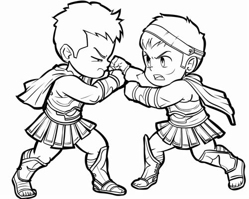 coloring page of an ancient greek boxing match