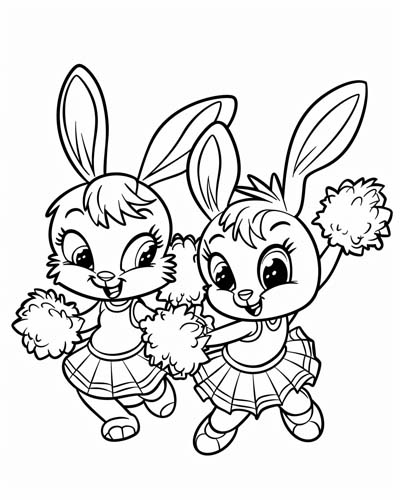 cheerleader bunnies coloring page