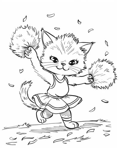 cheerleader kitten coloring page