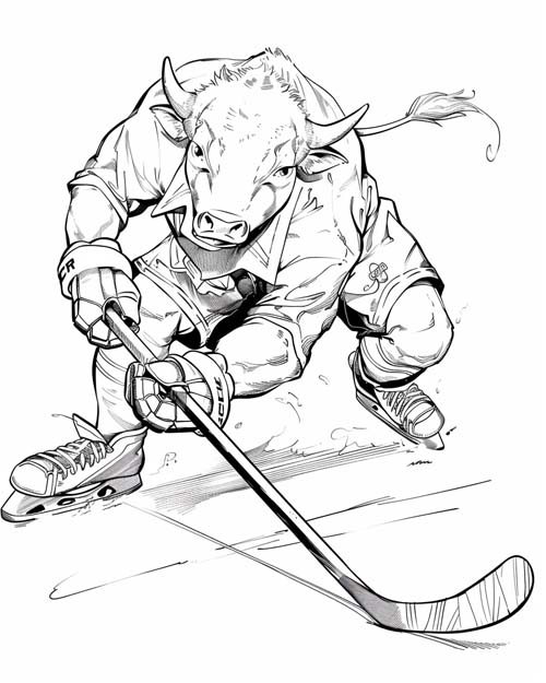 cute coloring page of a cow hockey player