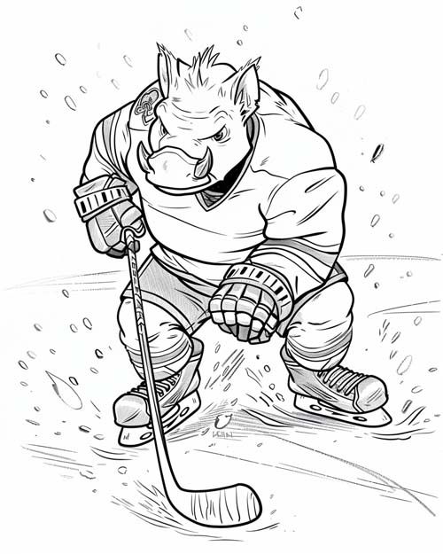 coloring page of a razorback hockey player