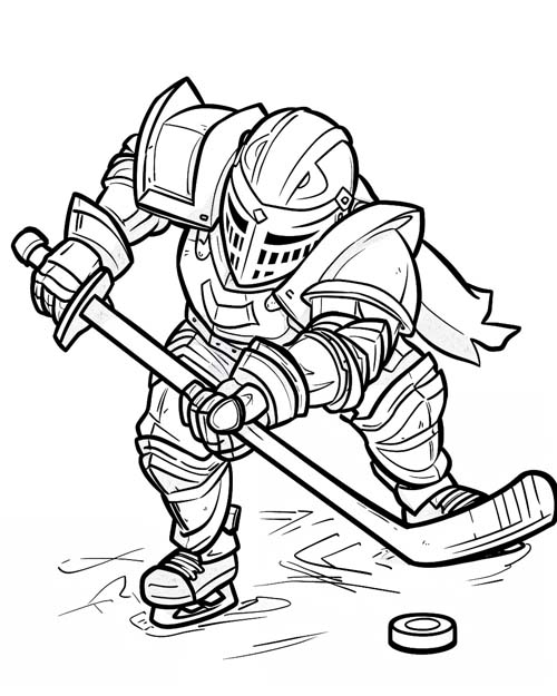 coloring page of a squire playing hockey
