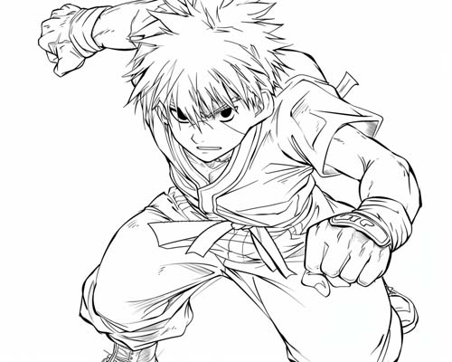 coloring page of a male fighter