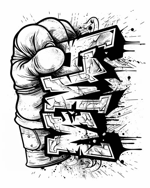 graffiti word art coloring page of MMA