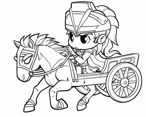 chibi coloring page of olympic chariot in ancient greece