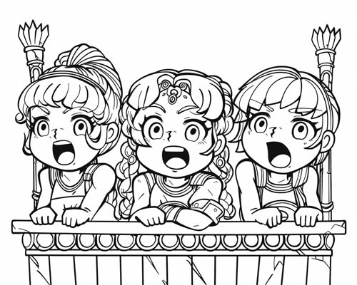 chibi coloring page of crowd in ancient greece